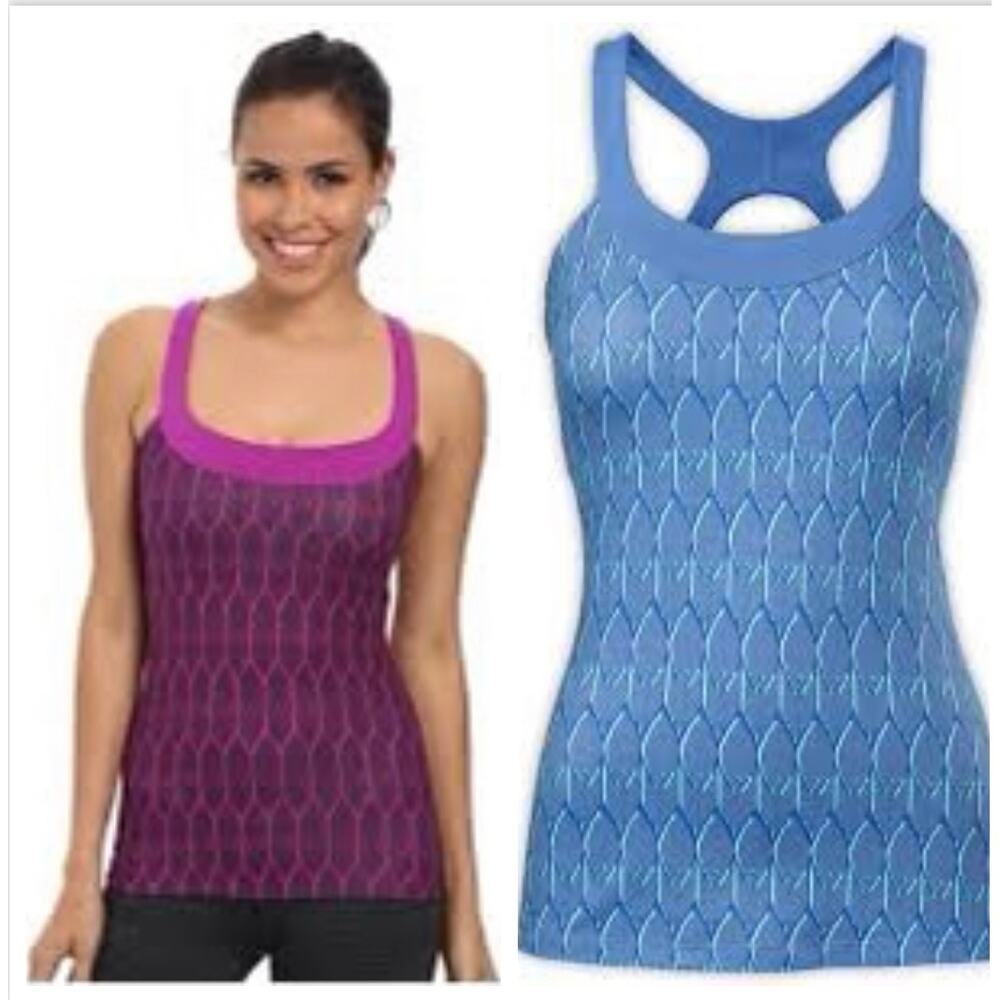 The North Face Cypress Blue Trellis Knit Tank Shelf Bra Workout Running M Medium